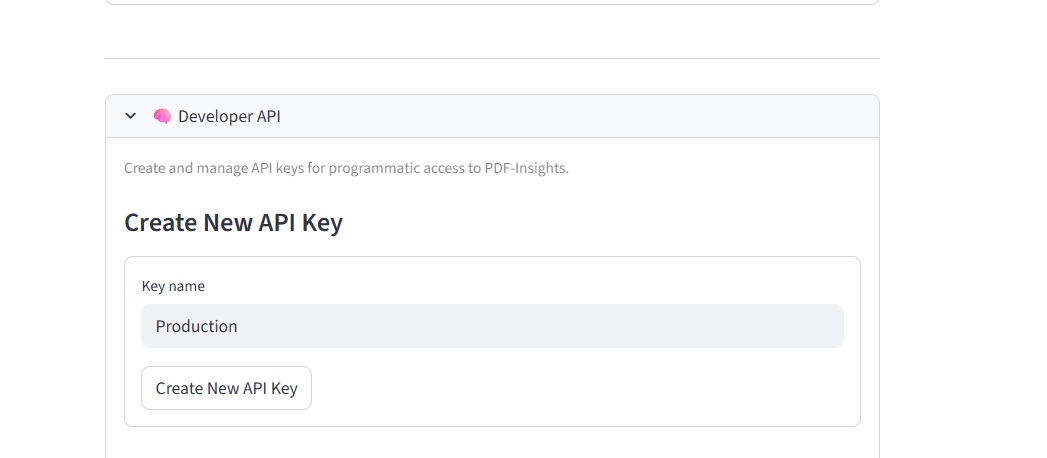 Developer API section and API key creation