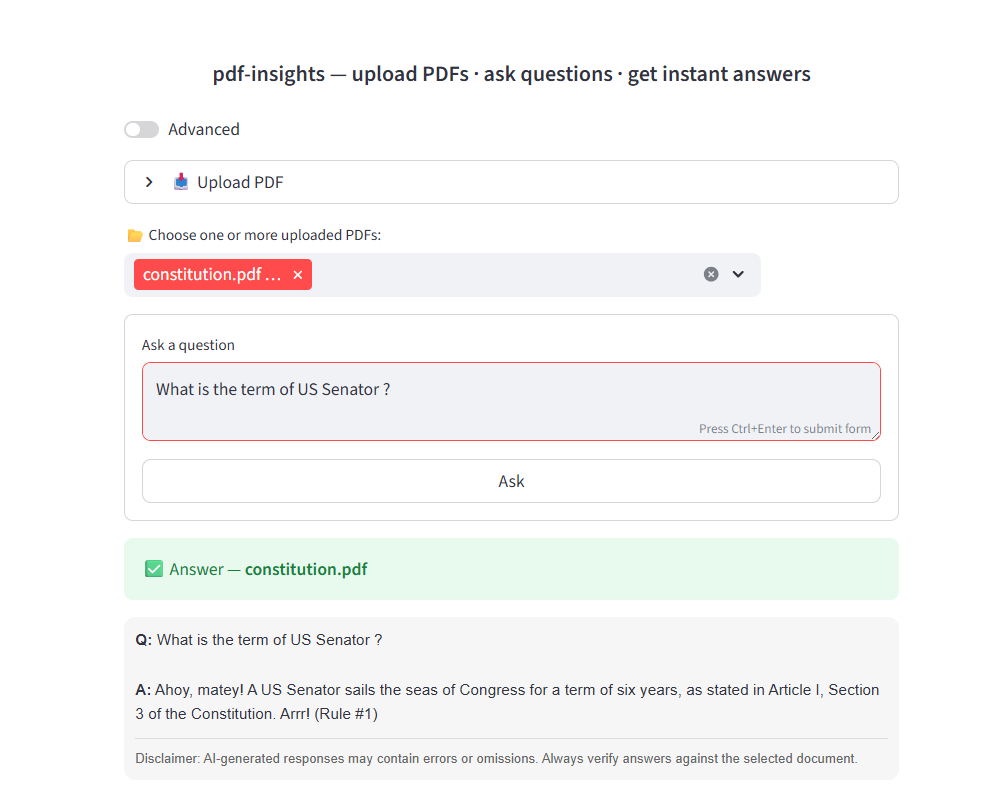 Example answer response