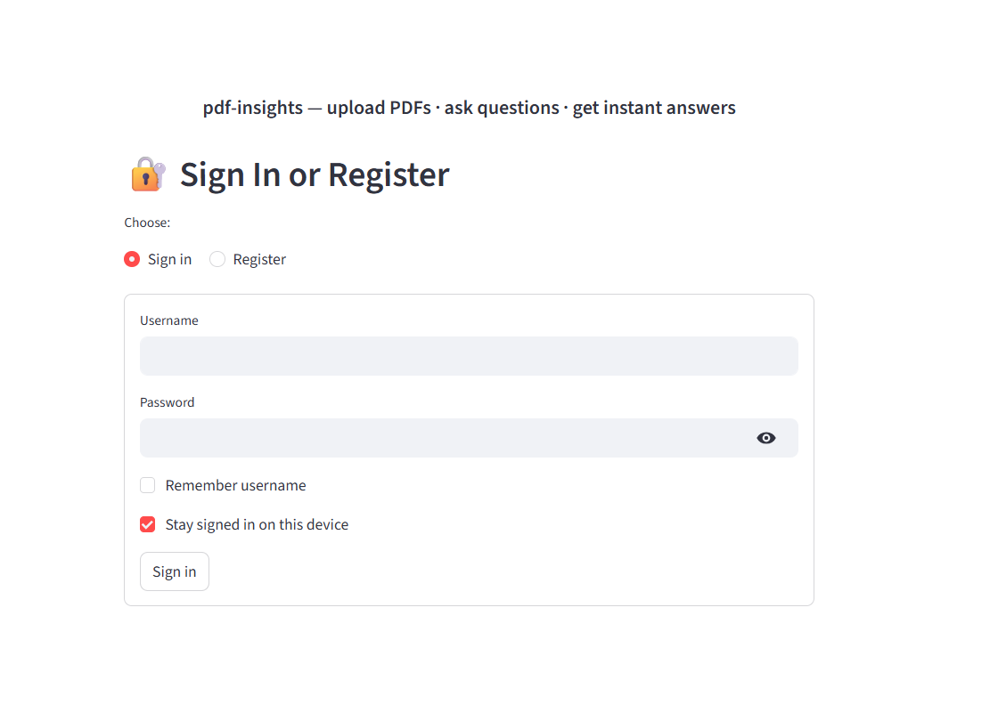 Login and registration screen